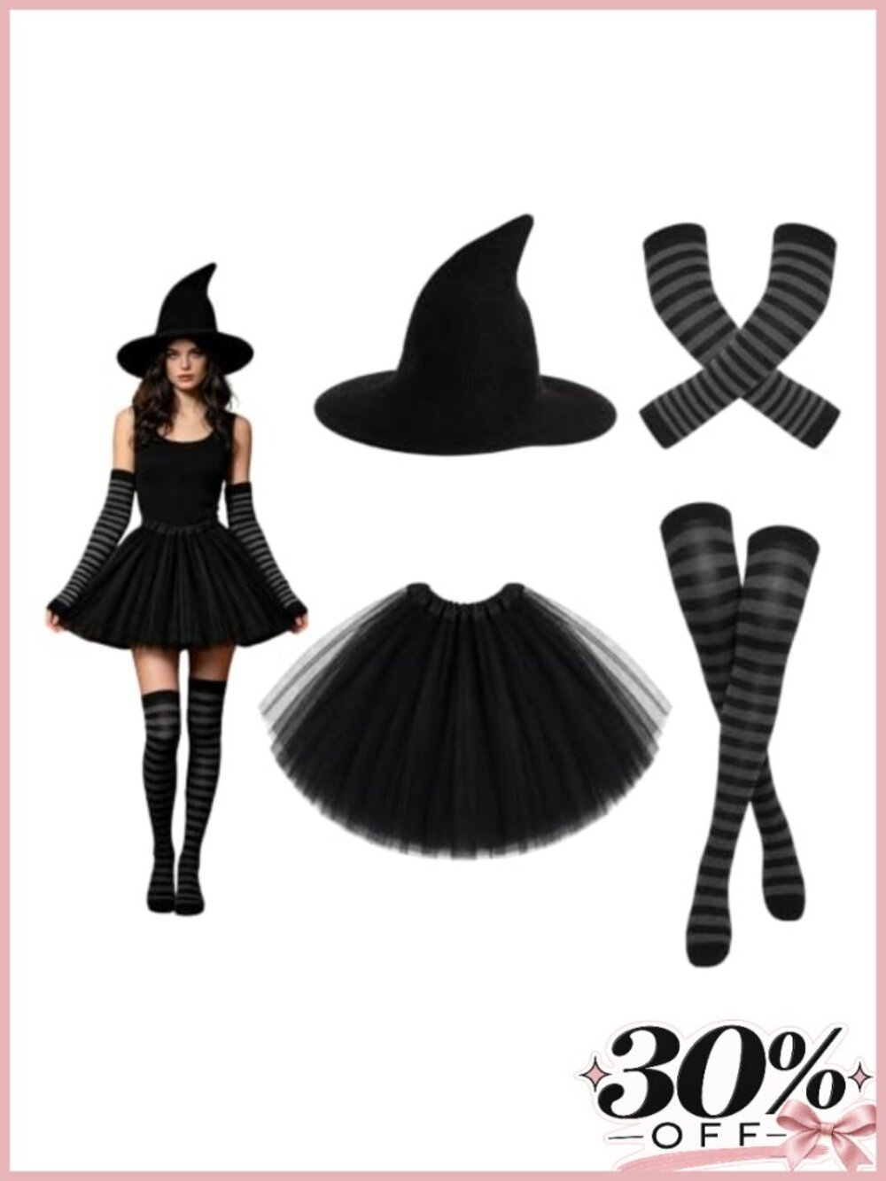 Witch Hat Tutu Skirt Striped Gloves Socks Costume Set